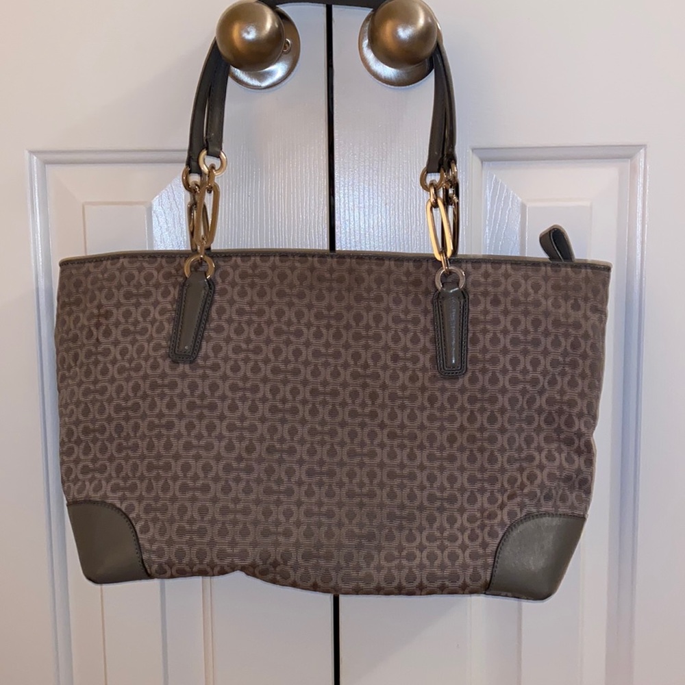 Authentic Gray Coach bag with purple linen